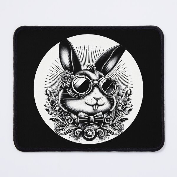 Item preview, black and white rabbit wearing goggles designed and sold by Mechanical-Artt.