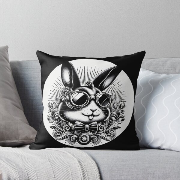 Item preview, black and white rabbit wearing goggles designed and sold by Mechanical-Artt.
