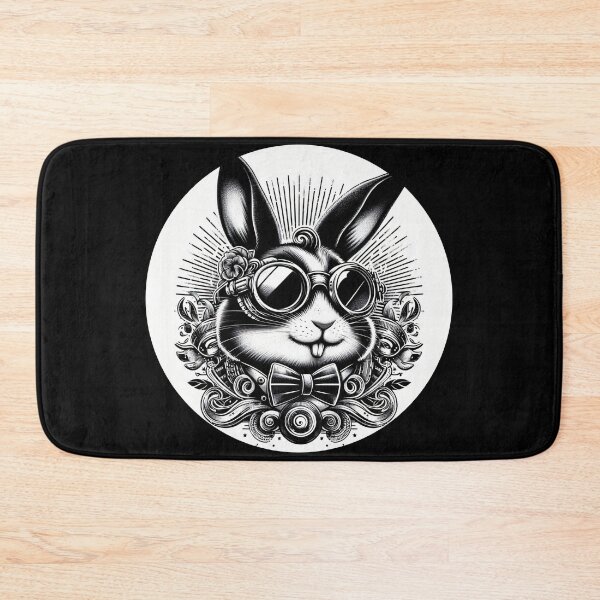Item preview, black and white rabbit wearing goggles designed and sold by Mechanical-Artt.