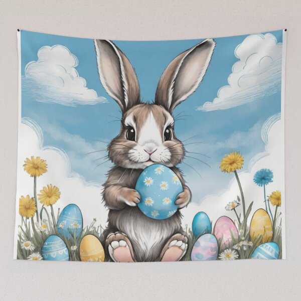 Item preview, Colorful Festive Easter Eggs Easter Bunny Spring Flowers Version 215 designed and sold by DreamingAwake1.
