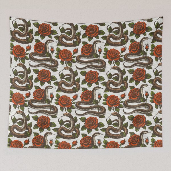 Item preview, Vintage retro dark academia gothic snake and red rose flowers designed and sold by Red-Ink.