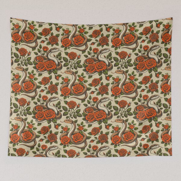 Item preview, Vintage retro dark academia gothic snake and red rose flowers designed and sold by Red-Ink.