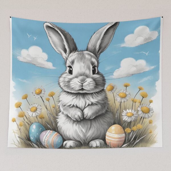Item preview, Colorful Festive Easter Eggs Easter Bunny Spring Flowers Version 216 designed and sold by DreamingAwake1.