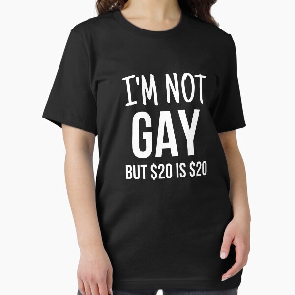 Vista previa del artículo con la obra «No soy gay, pero $20 son $20. Cita divertida de meme. Broma bisexual», diseñado y vendido por SillyMerchant.