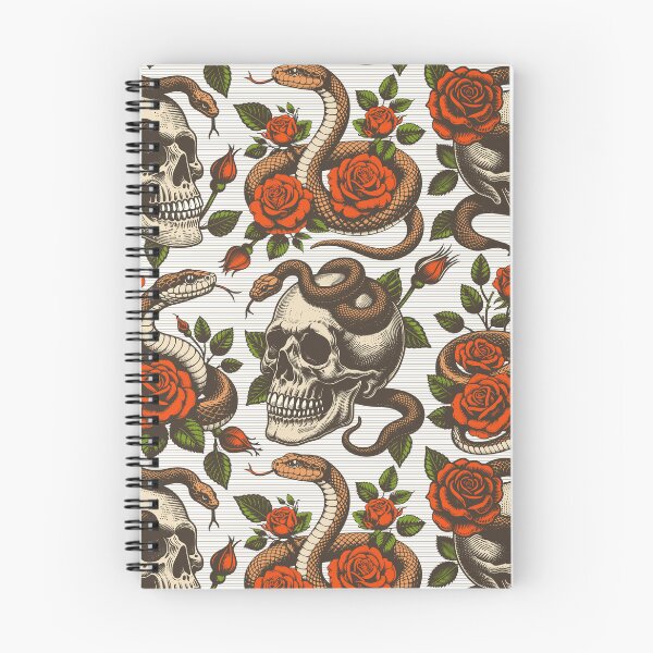 Item preview, Vintage retro dark academia gothic skull snake and red rose flowers designed and sold by Red-Ink.