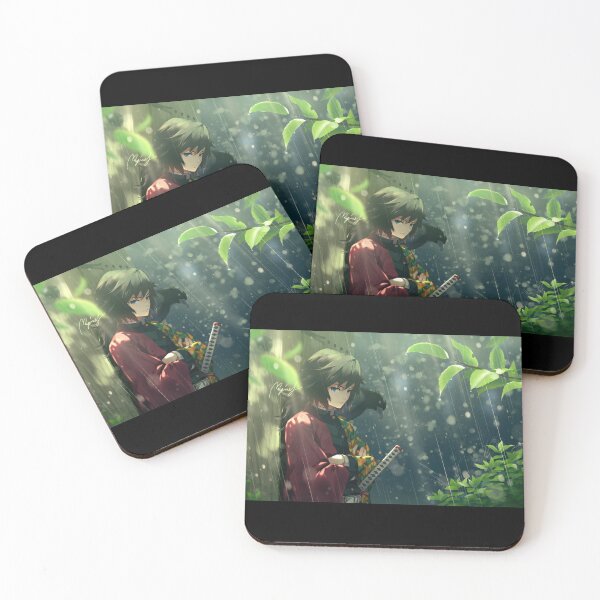 Item preview, Handsome Manga Character with Forest and Rain Theme Desk Mat designed and sold by momosstyle.