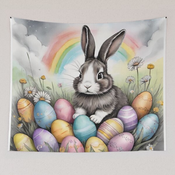 Item preview, Colorful Festive Easter Eggs Easter Bunny Spring Flowers Version 218 designed and sold by DreamingAwake1.