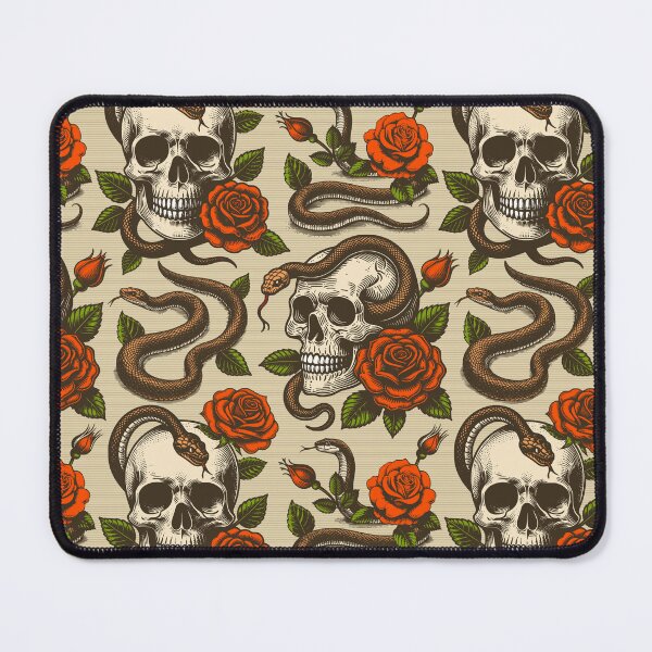 Item preview, Vintage retro dark academia gothic skull snake and red rose flowers designed and sold by Red-Ink.