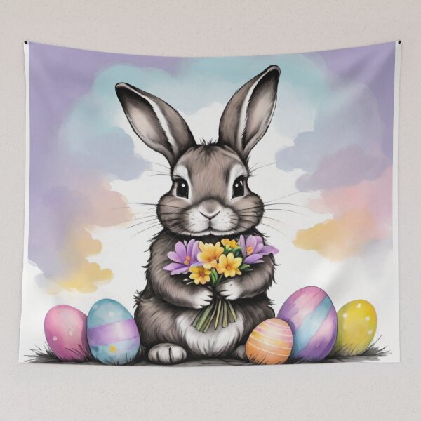 Item preview, Colorful Festive Easter Eggs Easter Bunny Spring Flowers Version 219 designed and sold by DreamingAwake1.