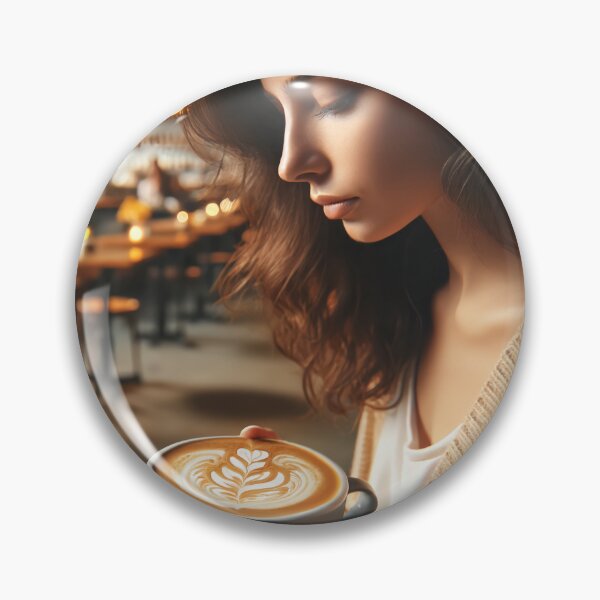 Item preview, Woman sitting in a cafe with a book in her hand, enjoying a creamy coffee with latte art designed and sold by AndreaMart.