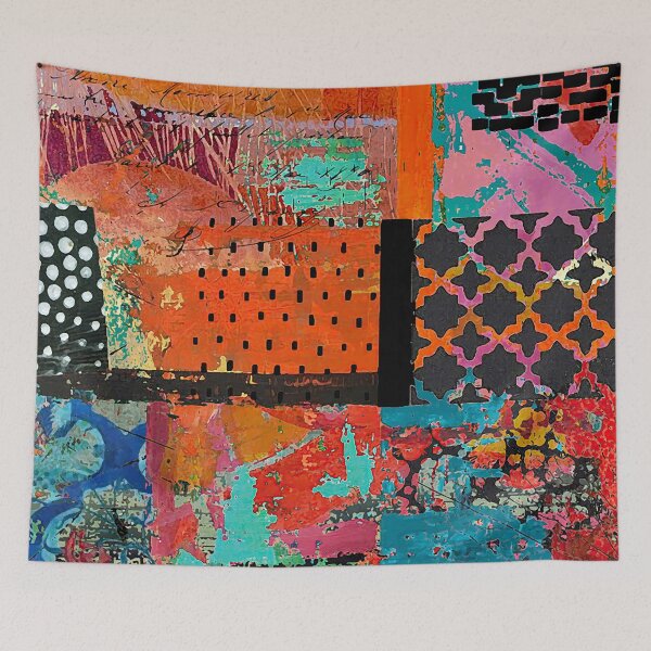 Item preview, Fire Abstract Art Collage in Orange, Fuchsia, Teal, Black & White designed and sold by Sheree Burlington.
