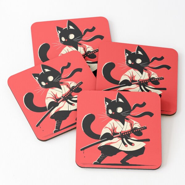 Item preview, Cute Black Cat Samurai Ninja Japan Art designed and sold by TomFrontierArt.