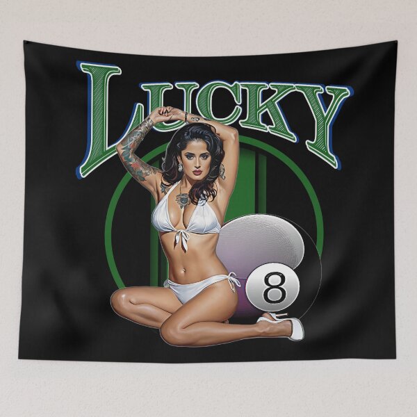 Item preview, Muscle Car Artwork Hot Rod Rockabilly Latina Pin Up Tattoo Model Girl Lucky 8 Ball Girl designed and sold by AGED Limited.