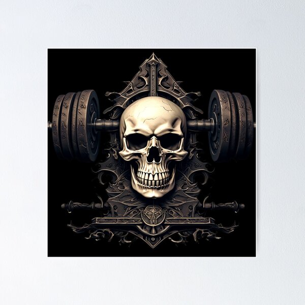 Item preview, Skull barbell, tattoo design designed and sold by IronCoreGear.