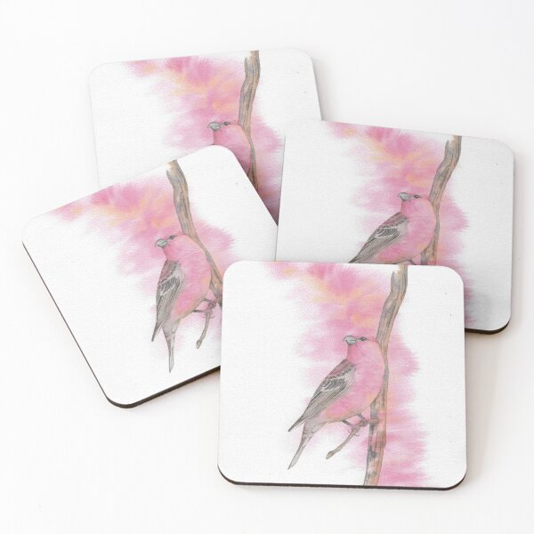 Item preview, pine grosbeak watercolor bird portrait designed and sold by L'Atelier Oranjade.