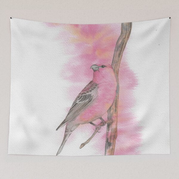 Item preview, pine grosbeak watercolor bird portrait designed and sold by L'Atelier Oranjade.