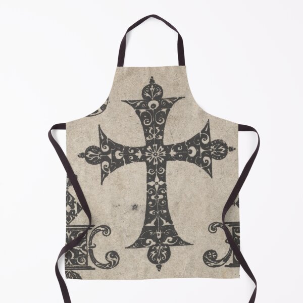 Artikelvorschau, Blackwork-Druck mit einem lateinischen Kreuz und kleinen Motiven entworfen und verkauft von CulturalCurios.