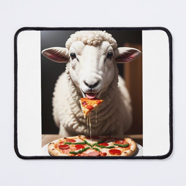 Item preview, Picture of a sheep eating pizza designed and sold by pretty-Designed.