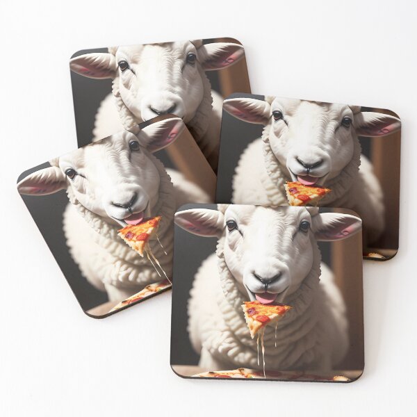 Item preview, Picture of a sheep eating pizza designed and sold by pretty-Designed.