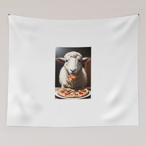 Item preview, Picture of a sheep eating pizza designed and sold by pretty-Designed.