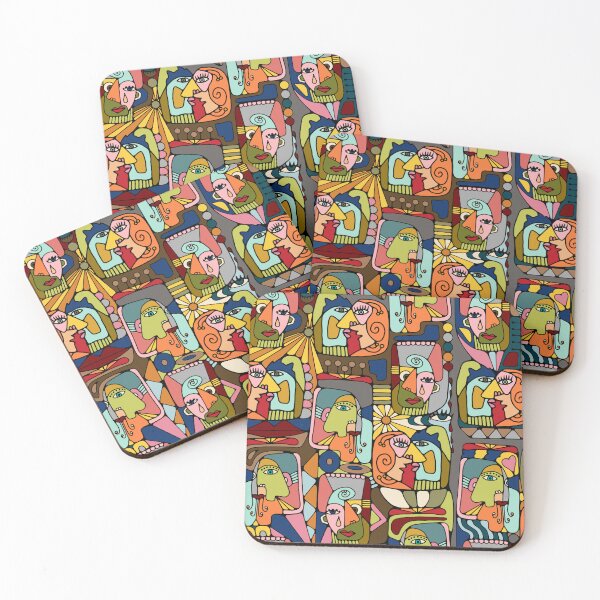 Item preview, Cubist  Style Faces In Mid Century Modern Colors designed and sold by Unhinged Heather.