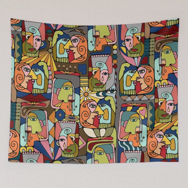 Item preview, Cubist  Style Faces In Mid Century Modern Colors designed and sold by Unhinged Heather.