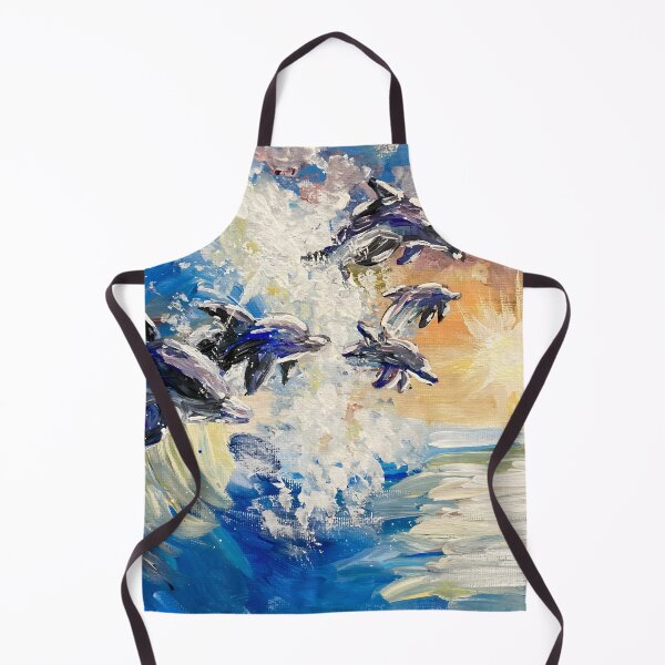 Item preview, Acrylic painting of dolphins at sunset designed and sold by Aroeldesigns.