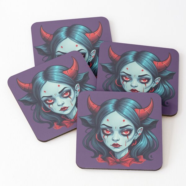 Item preview, Retrato de niña demonio azul y rojo designed and sold by MadnessEnvelope.
