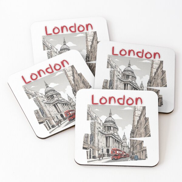 Item preview, Black and red London St Paul cathedral, red bus double-decker, vintage style London designed and sold by Coolparrotgirl.
