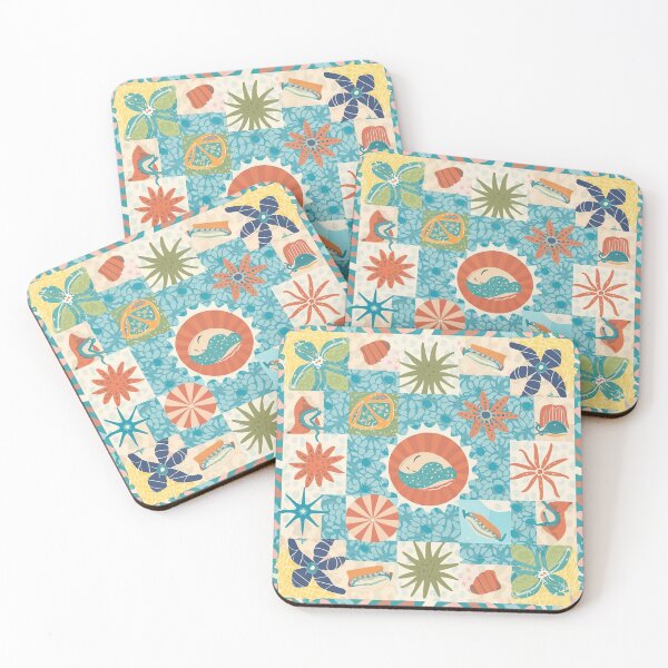 Item preview, Beach Theme Quilt-Like Pattern with Symbols and Geometrics Forms designed and sold by Loving Nature Gifts.