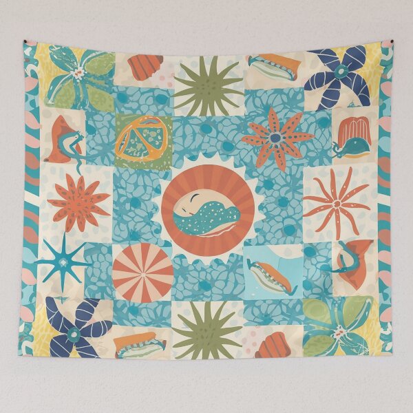 Item preview, Beach Theme Quilt-Like Pattern with Symbols and Geometrics Forms designed and sold by Loving Nature Gifts.