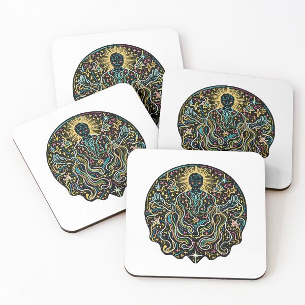 Item preview, A cosmic being with galaxies and stars doodled into their flowing robes and swirling around their face.sticker, designed and sold by ArtshirtGroup.