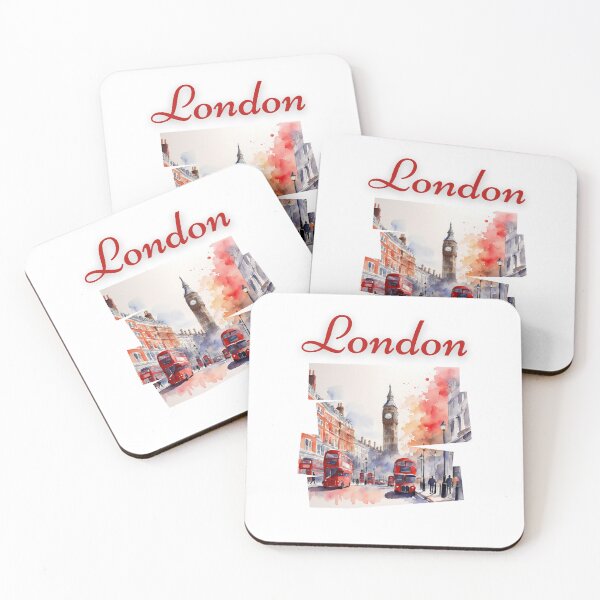 Item preview, Watercolour London autumn, fall,  Big Ben, phone, red bus doubledecker designed and sold by Coolparrotgirl.