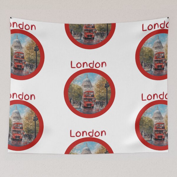 Item preview, Watercolour London autumn scene, fall,  St Paul's, red bus doubledecker designed and sold by Coolparrotgirl.