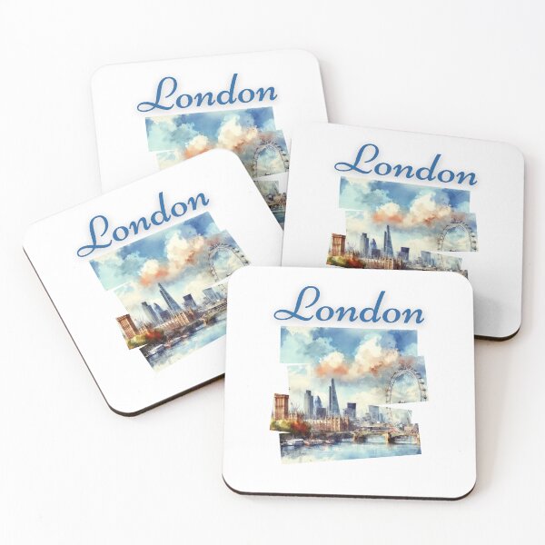 Item preview, Watercolour London iconic buildings, river Thames, Cheesegrater, London eyes designed and sold by Coolparrotgirl.