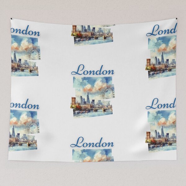 Item preview, Watercolour London iconic buildings, river Thames, Cheesegrater, London eyes designed and sold by Coolparrotgirl.