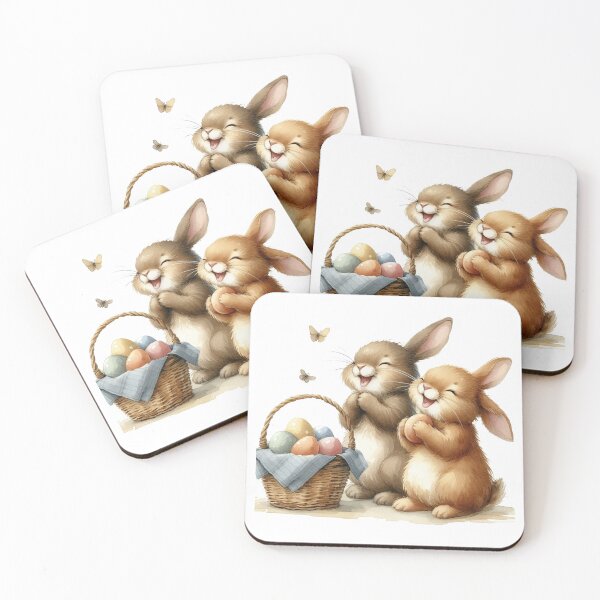 Item preview,  joyfully filling a basket with Easter eggs, and laughing heartily. designed and sold by PaintMeWorld.