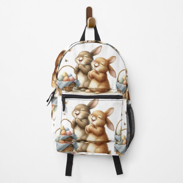 Item preview, joyfully filling a basket with Easter eggs, and laughing heartily. designed and sold by PaintMeWorld.