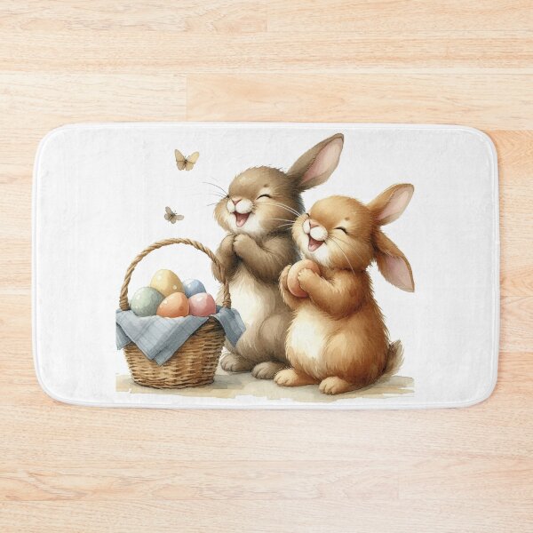 Item preview,  joyfully filling a basket with Easter eggs, and laughing heartily. designed and sold by PaintMeWorld.