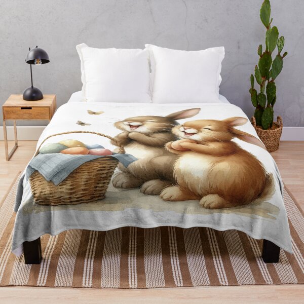 Item preview, joyfully filling a basket with Easter eggs, and laughing heartily. designed and sold by PaintMeWorld.