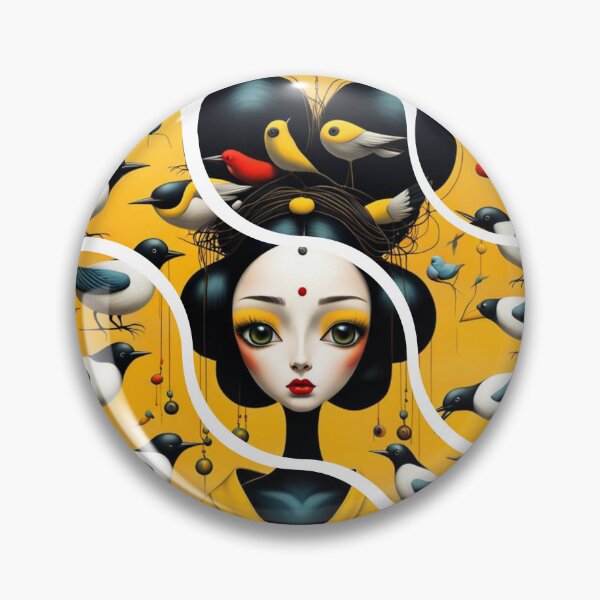 Item preview, Yellow woman face with birds   Brainstorming, abstract art piece,  designed and sold by Coolparrotgirl.