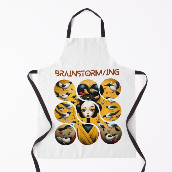 Item preview, Yellow woman face with birds   Brainstorming, abstract art piece,  designed and sold by Coolparrotgirl.