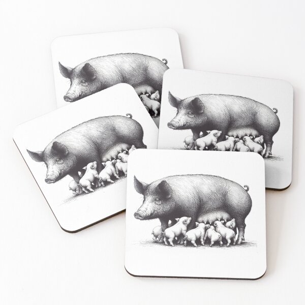 Item preview, Pen and ink drawing of cute piglets suckling. designed and sold by EdgyEdgeArt.