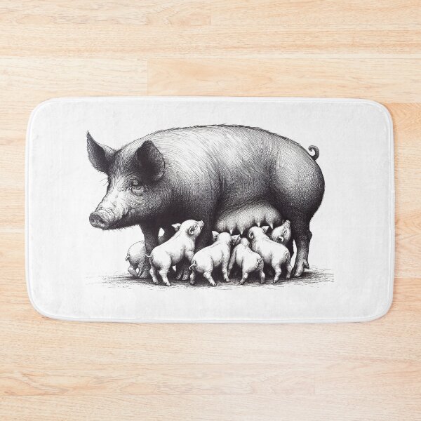 Item preview, Pen and ink drawing of cute piglets suckling. designed and sold by EdgyEdgeArt.