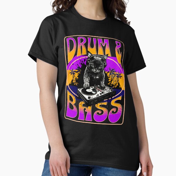 Item preview, DRUM AND BASS  - Psychedelic Cat Dj (Orange/Purple)  designed and sold by Discothreadz.