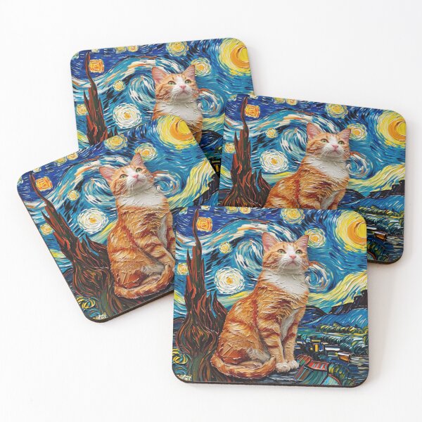 Item preview, Starry night Orange Cat Van gogh Inspired Painting designed and sold by Vangoholic.