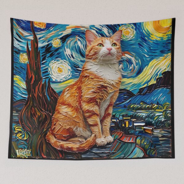 Item preview, Starry night Orange Cat Van gogh Inspired Painting designed and sold by Vangoholic.
