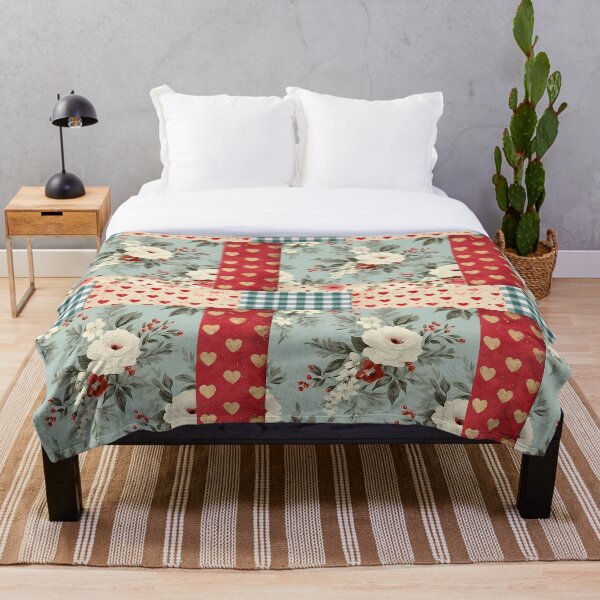 Item preview, Rustic Country Style Floral Green Gingham Patch Pattern designed and sold by Hevaweva.