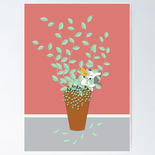Item preview, Gato travieso comiendo planta de interior designed and sold by iCraftCafe.
