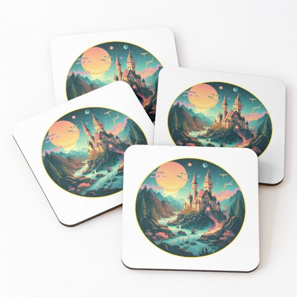 Item preview,  a fantasy landscape complete, castles, and magical elements. sticker, designed and sold by ArtshirtGroup.